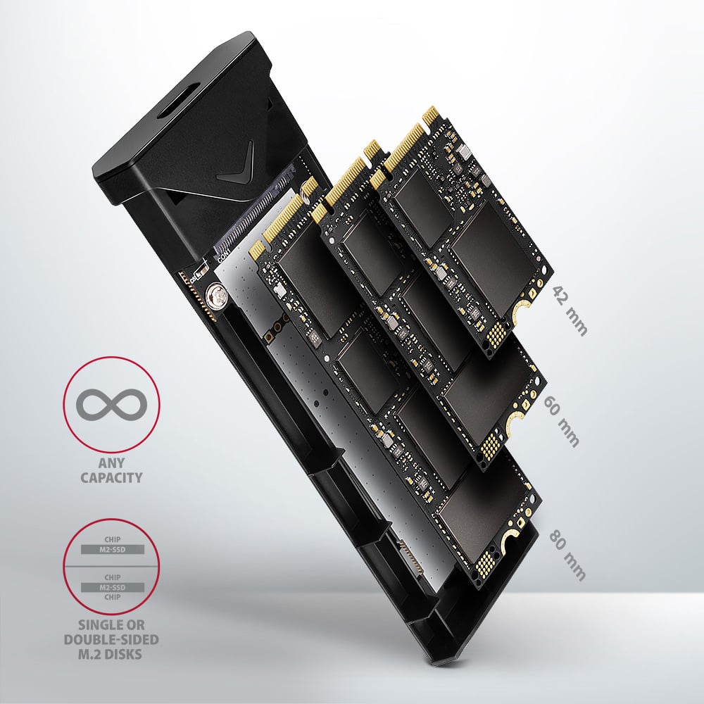 Podporované délky M.2 SSD 42, 60 a 80 mm, jednostranné i oboustranné
