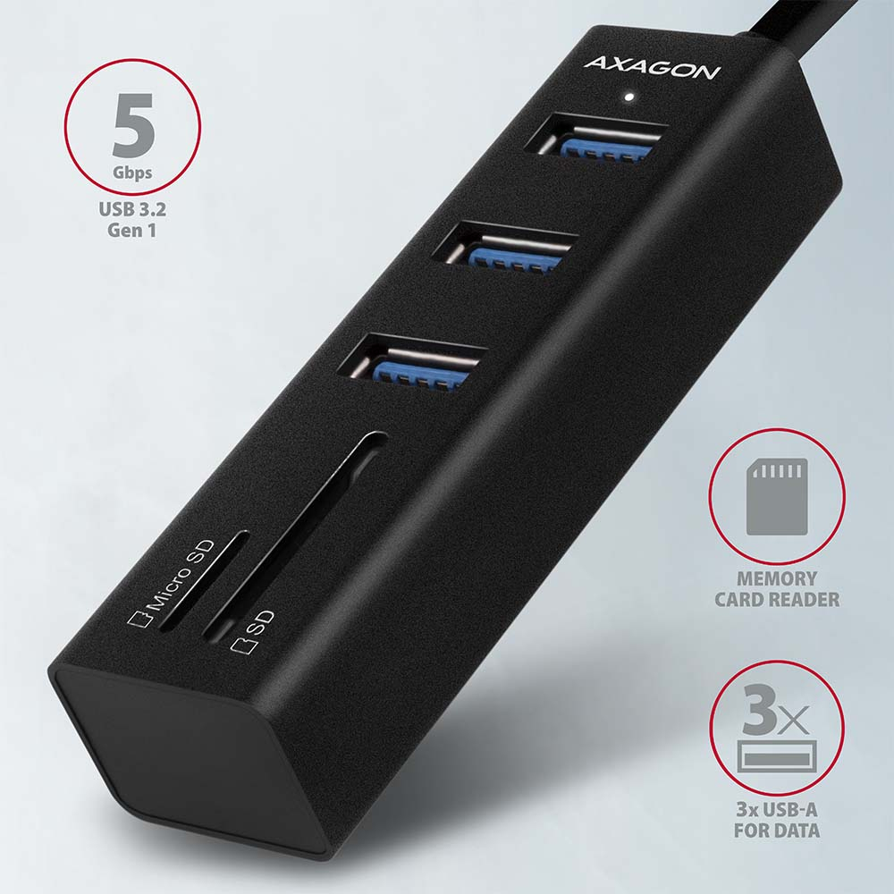 AXAGON HMA-CR3A – USB hub se 3 porty a čtečkou karet
