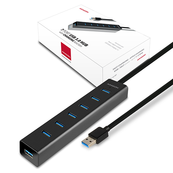 Obsah balení AXAGON HUE-SA7BP se síťovým adaptérem