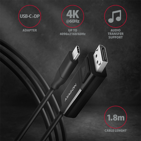 AXAGON RVC-DPC – kabel USB-C na DisplayPort v délce 1,8 m