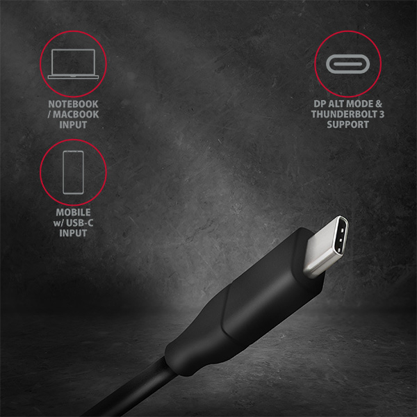 USB-C konektor kabelu RVC-DPC s podporou DP Alt Mode a Thunderbolt 3