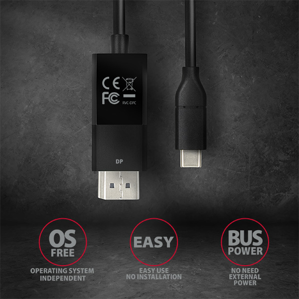 Kabel RVC-DPC – bez ovladačů, napájení přímo z USB-C portu