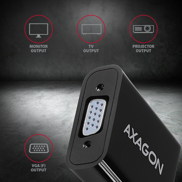 VGA výstup adaptéru RVH-VGAN pro připojení monitoru, TV nebo projektoru
